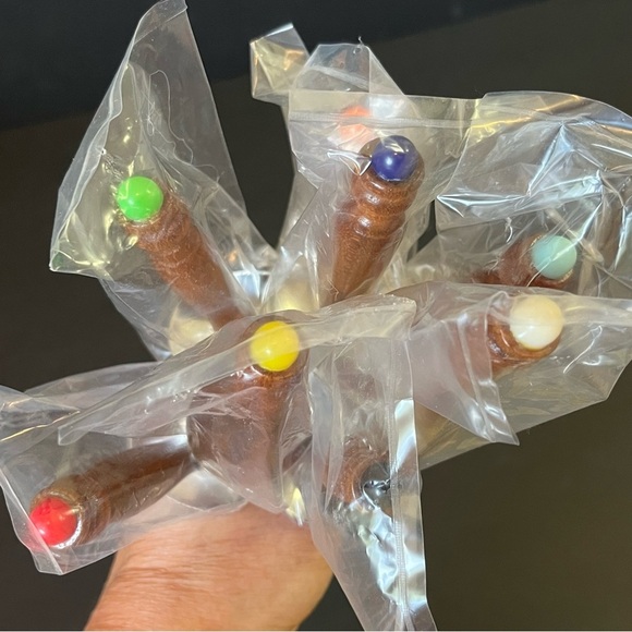 Set of 8 Japanese Stainless Steel Fondue Forks w/Wooden Handles Colored Ends - Picture 1 of 5